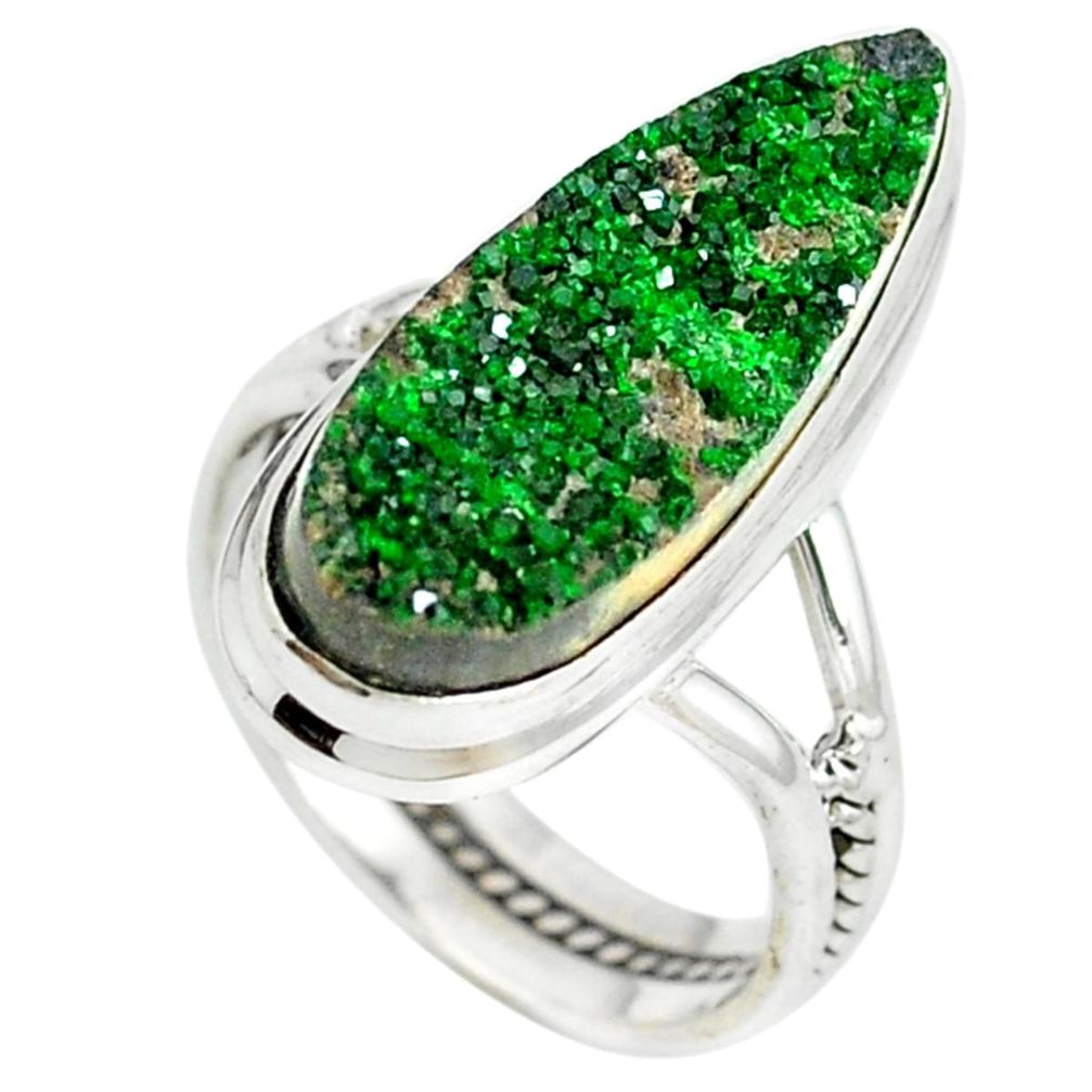 Natural green uvarovite garnet 925 sterling silver ring size 8 m2411