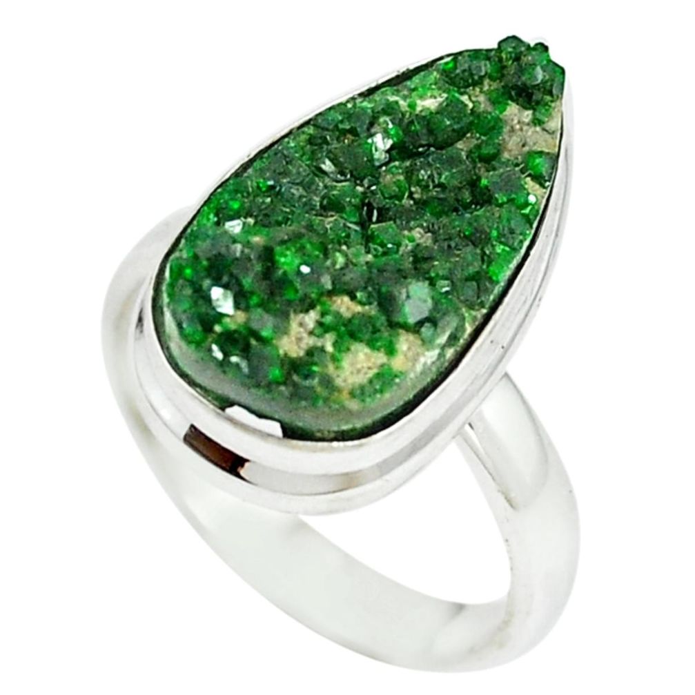 Natural green uvarovite garnet 925 sterling silver ring size 8 m2416