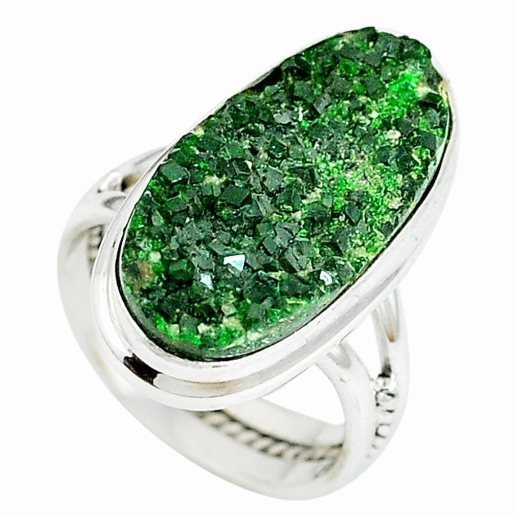 Natural green uvarovite garnet 925 sterling silver ring size 6 m2417