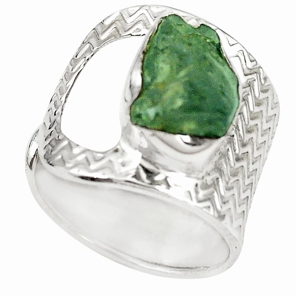 Natural green moldavite (genuine czech) 925 silver adjustable ring size 7 m24867