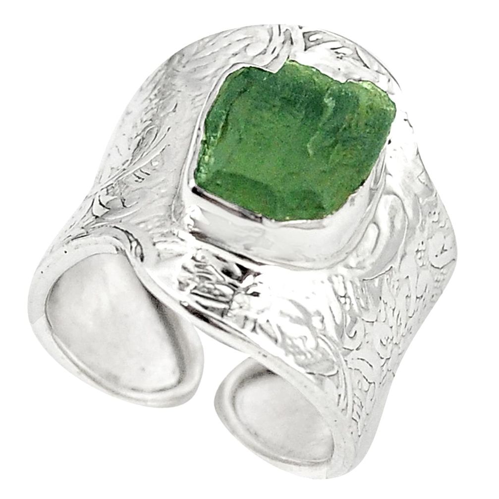 925 sterling silver natural green moldavite (genuine czech) ring size 7 m24874