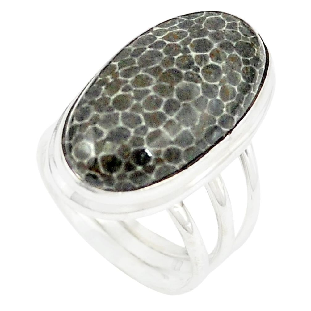 Natural black stingray coral from alaska 925 silver ring jewelry size 7 m25214