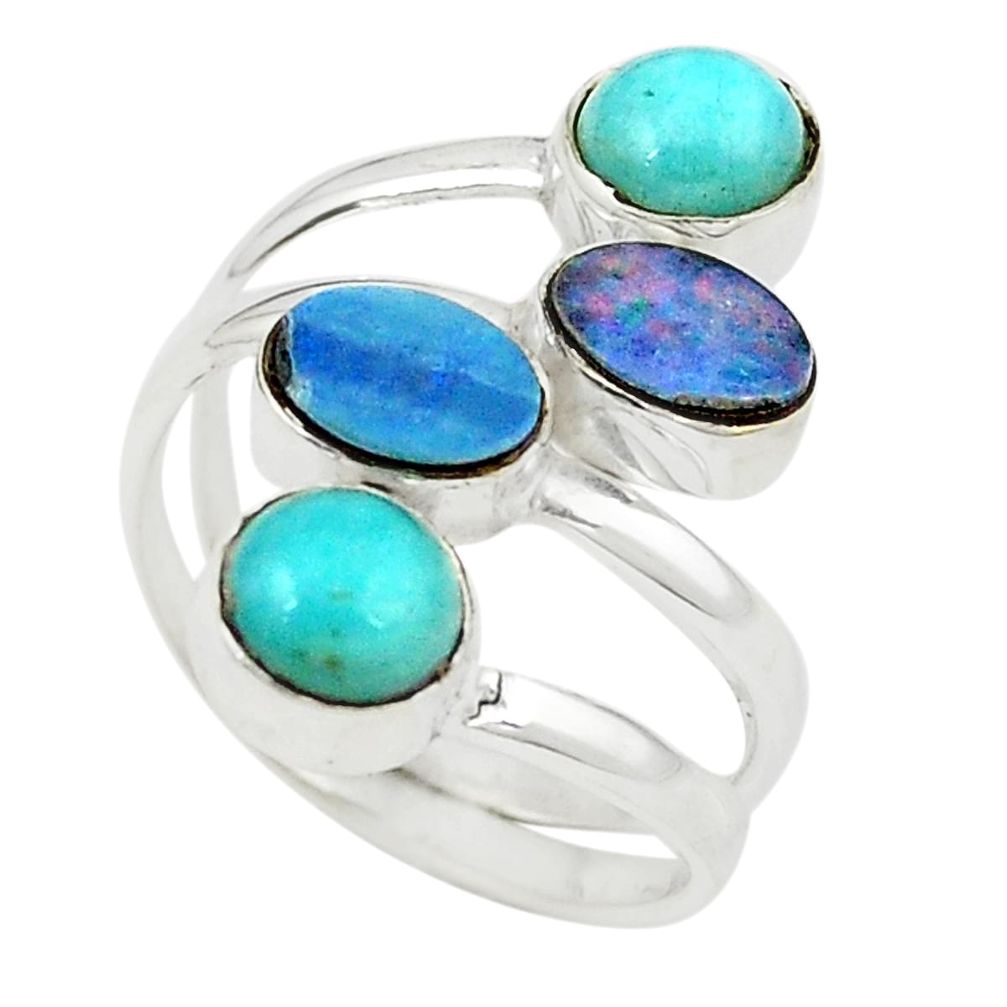 Natural blue doublet opal australian 925 silver adjustable ring size 7 m26001