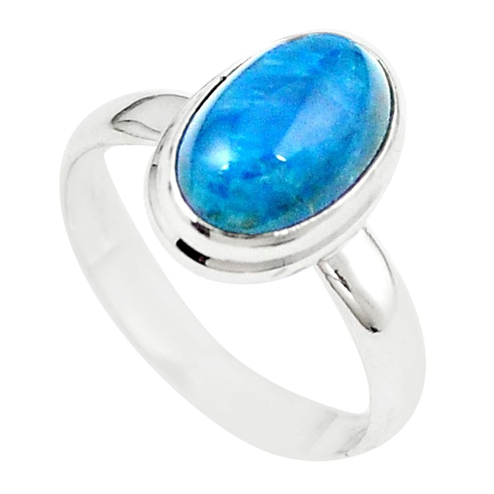 Natural blue apatite (madagascar) oval 925 sterling silver ring size 7.5 m26460
