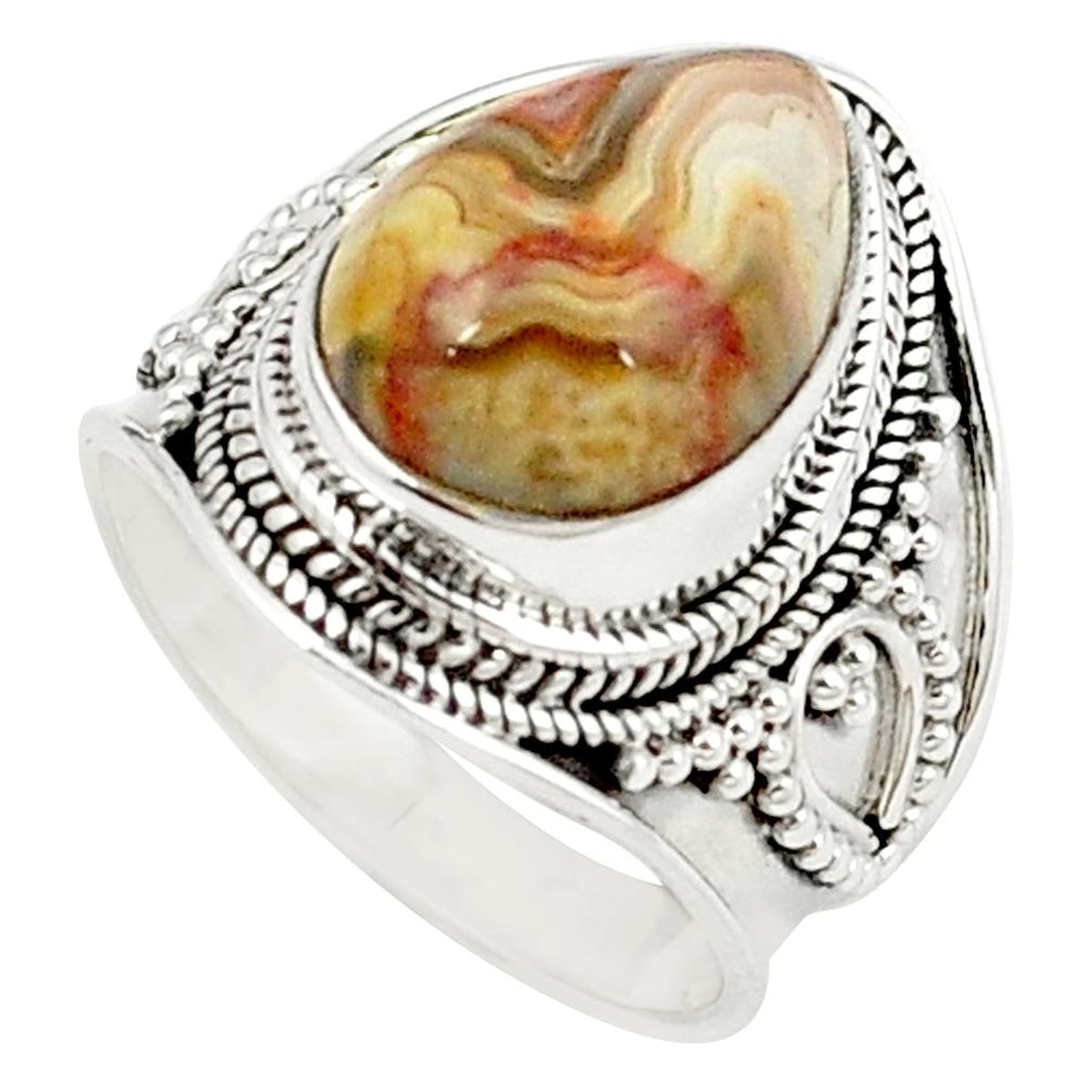 925 silver natural multi color mexican laguna lace agate ring size 7 m26679