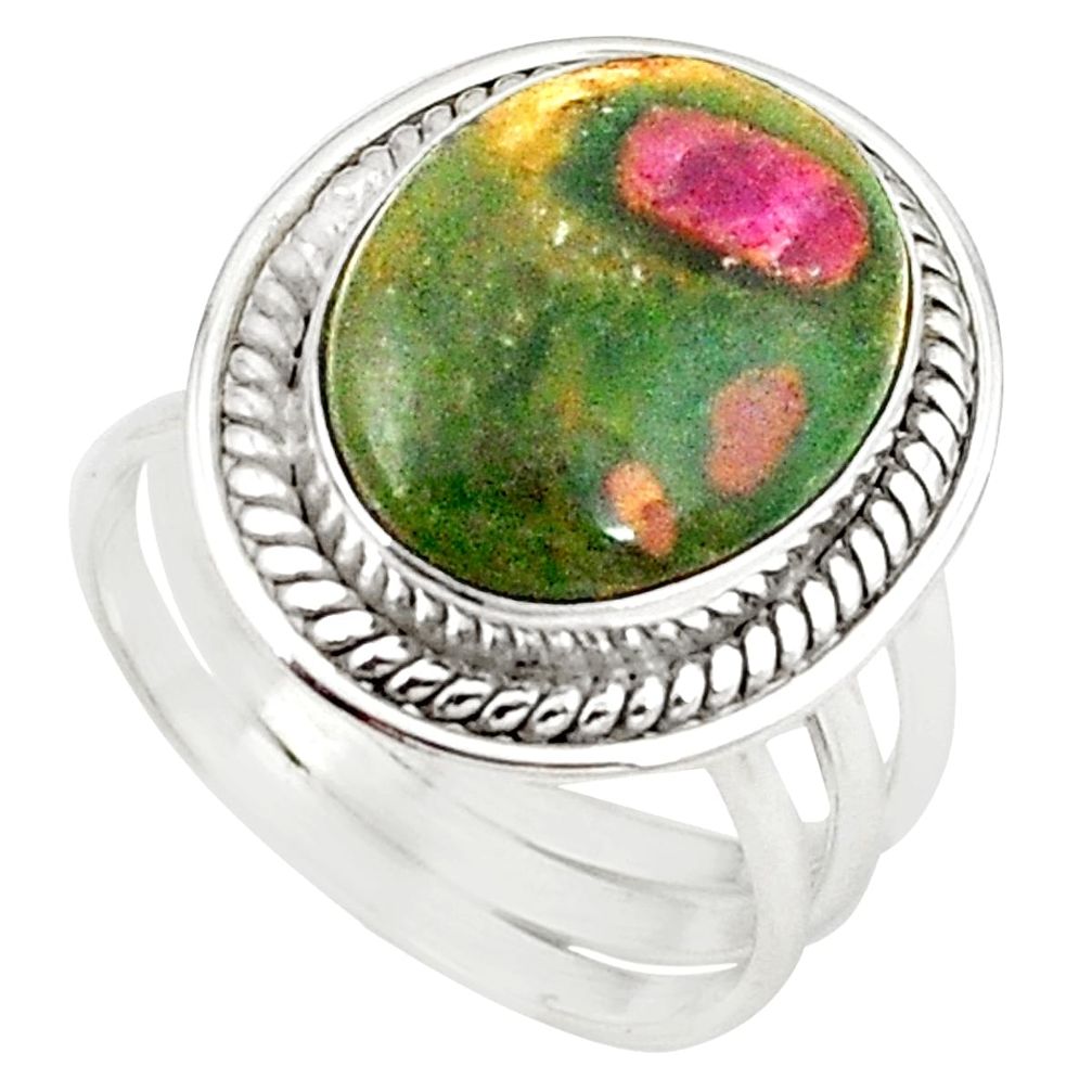 925 sterling silver natural pink ruby in fuchsite oval ring size 8.5 m26884