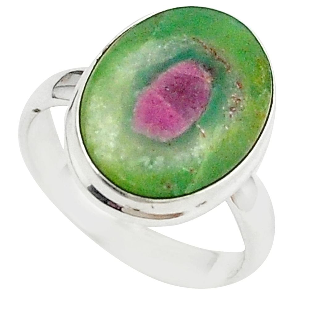 Natural pink ruby in fuchsite 925 sterling silver ring size 7.5 m26892