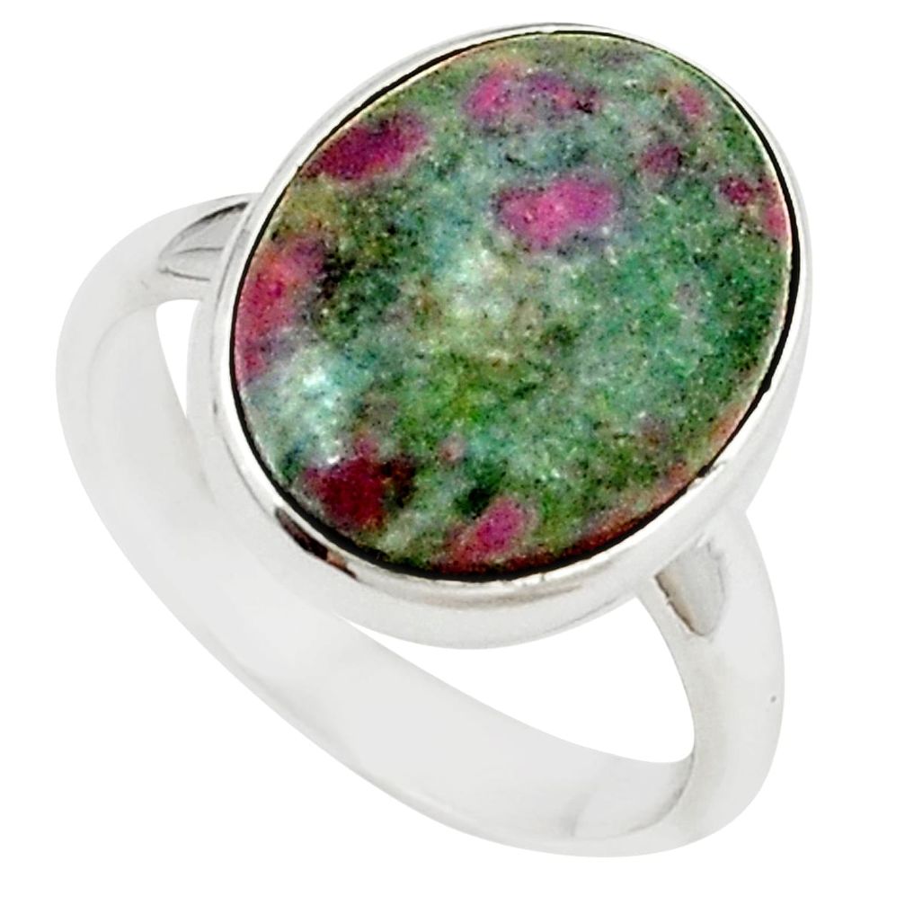 Natural pink ruby in fuchsite 925 sterling silver ring size 8 m26896