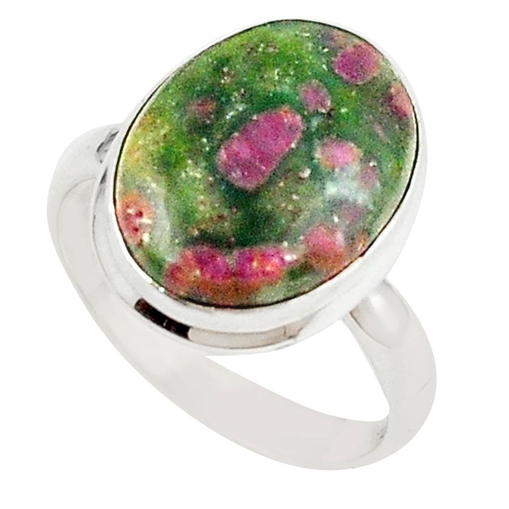 Natural pink ruby in fuchsite 925 sterling silver ring size 8 m26897