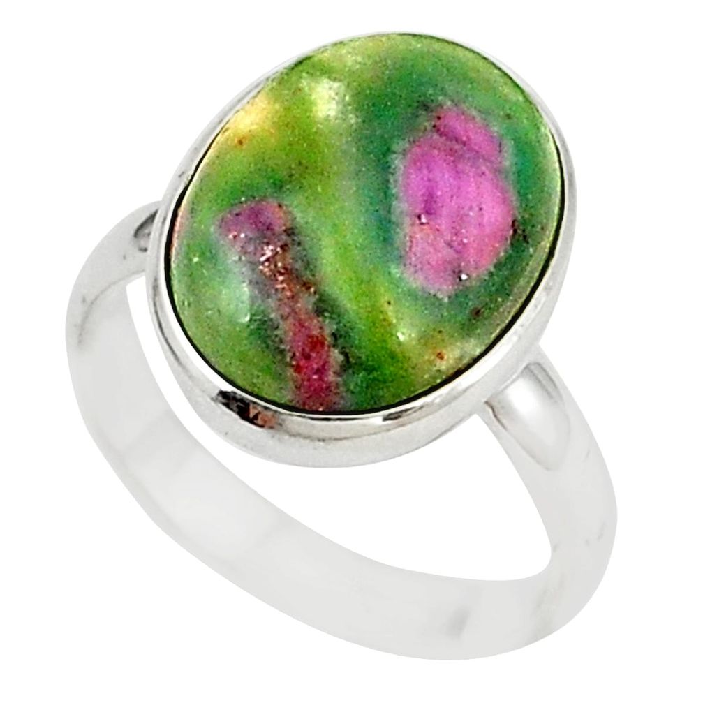 Natural pink ruby in fuchsite 925 sterling silver ring size 8 m26900