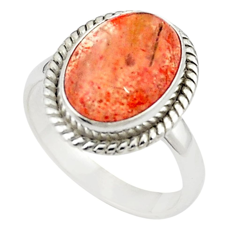 Natural orange sunstone (hematite feldspar) 925 silver ring size 8 m28522