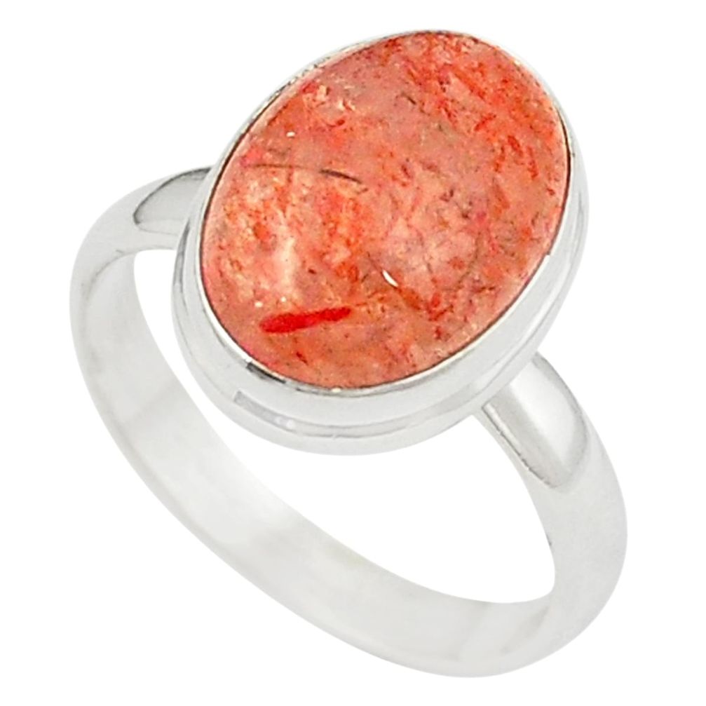 925 silver natural orange sunstone (hematite feldspar) oval ring size 7 m28531