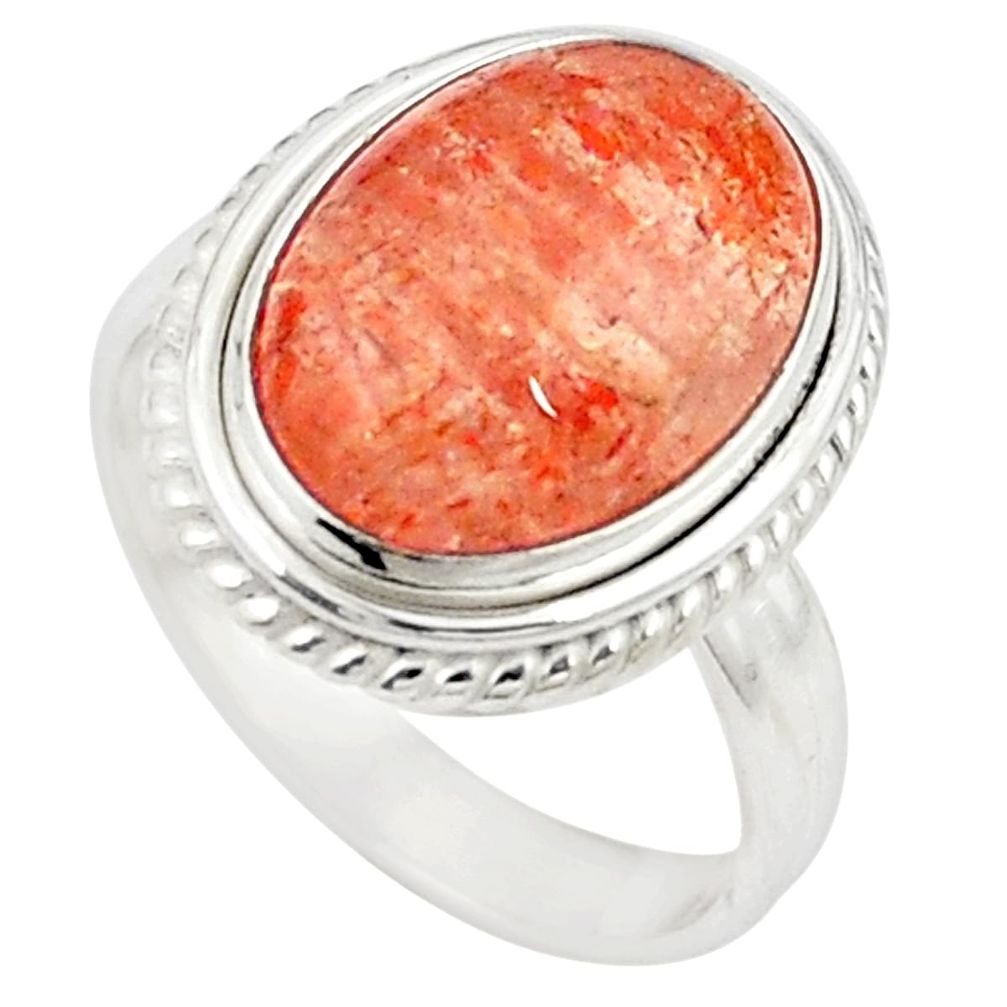 Natural orange sunstone (hematite feldspar) 925 silver ring size 6.5 m28539