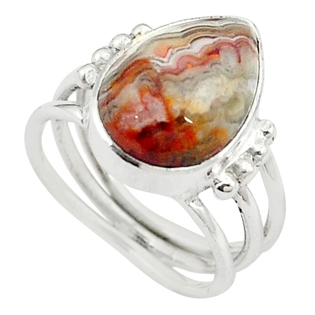 925 silver natural mexican laguna lace agate ring size 6 m28544