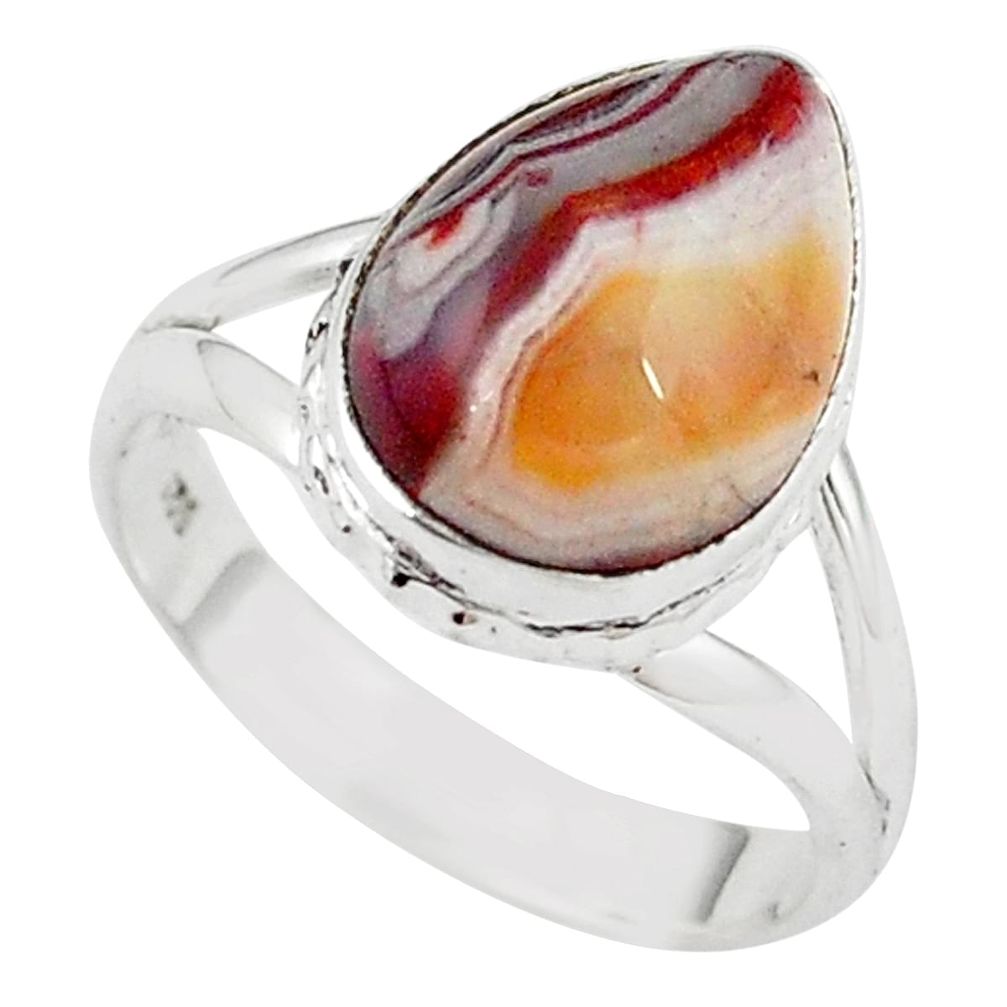 Natural mexican laguna lace agate 925 silver ring size 9 m28546