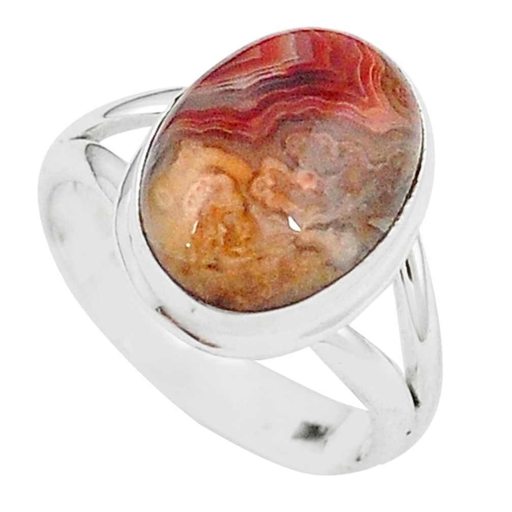 Natural mexican laguna lace agate 925 silver ring size 6.5 m28552