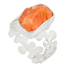 Natural orange sunstone rough 925 sterling silver ring size 8 m28683