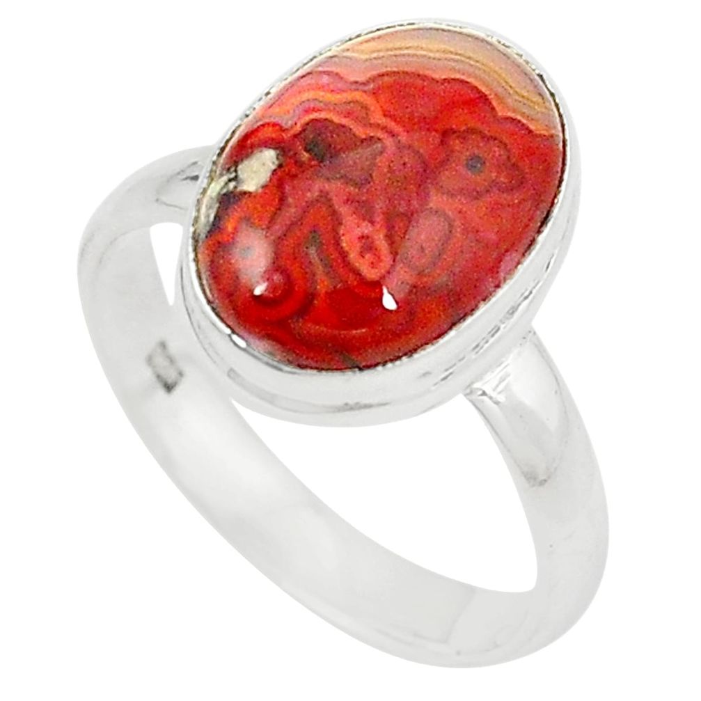 Natural multi color mexican laguna lace agate 925 silver ring size 8 m30183