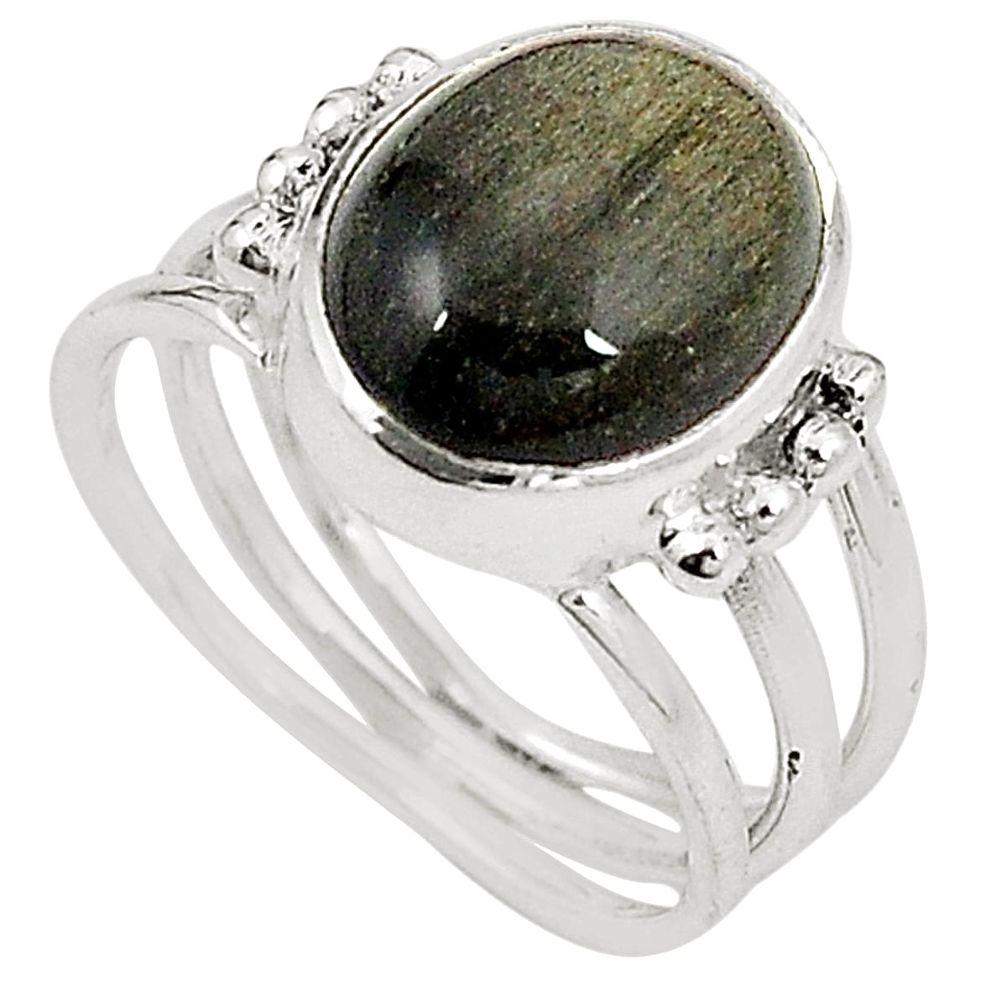 925 silver natural golden sheen black obsidian ring jewelry size 5.5 m30300