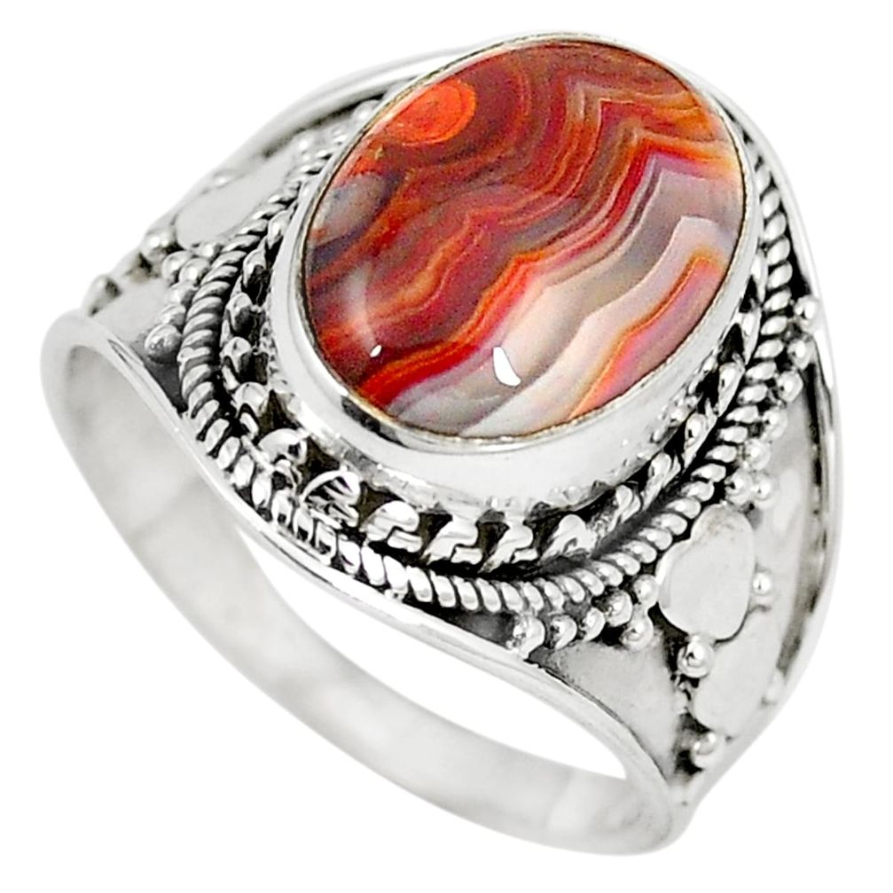 Natural multi color mexican laguna lace agate 925 silver ring size 8.5 m30688