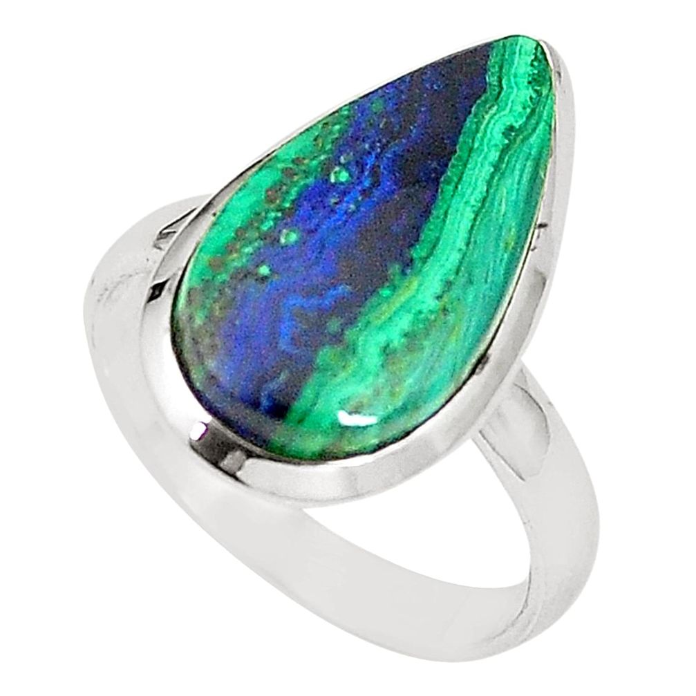 Natural green azurite malachite 925 sterling silver ring size 8 m33075