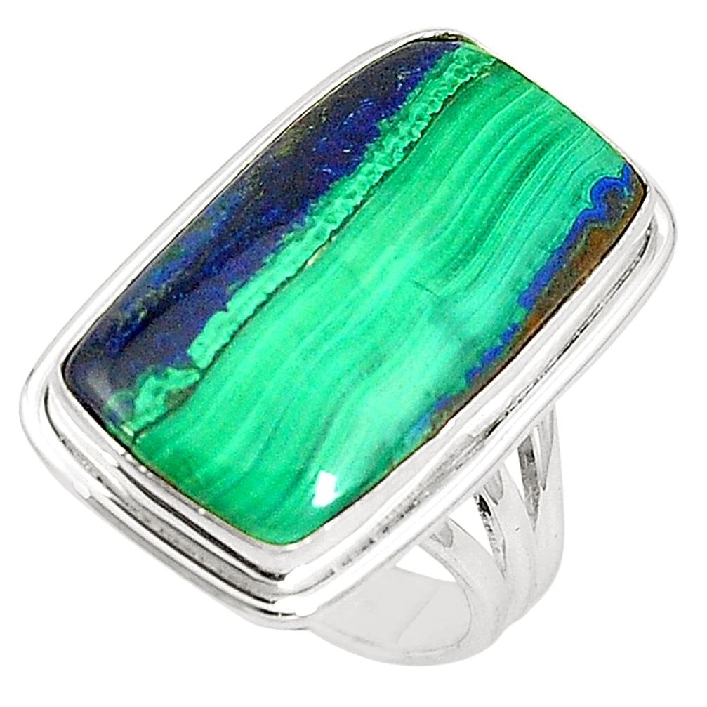 Natural green azurite malachite 925 sterling silver ring size 7 m33078