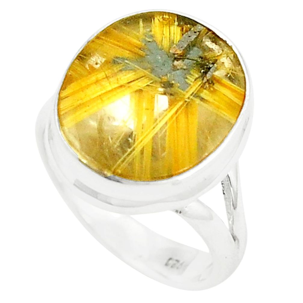 Natural halfstars cabs golden tourmaline rutile 925 silver ring size 6.5 m33900