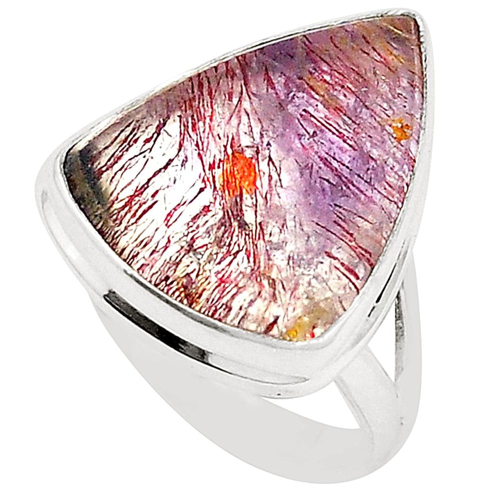 Natural cacoxenite super seven (melody stone) 925 silver ring size 8 m33901