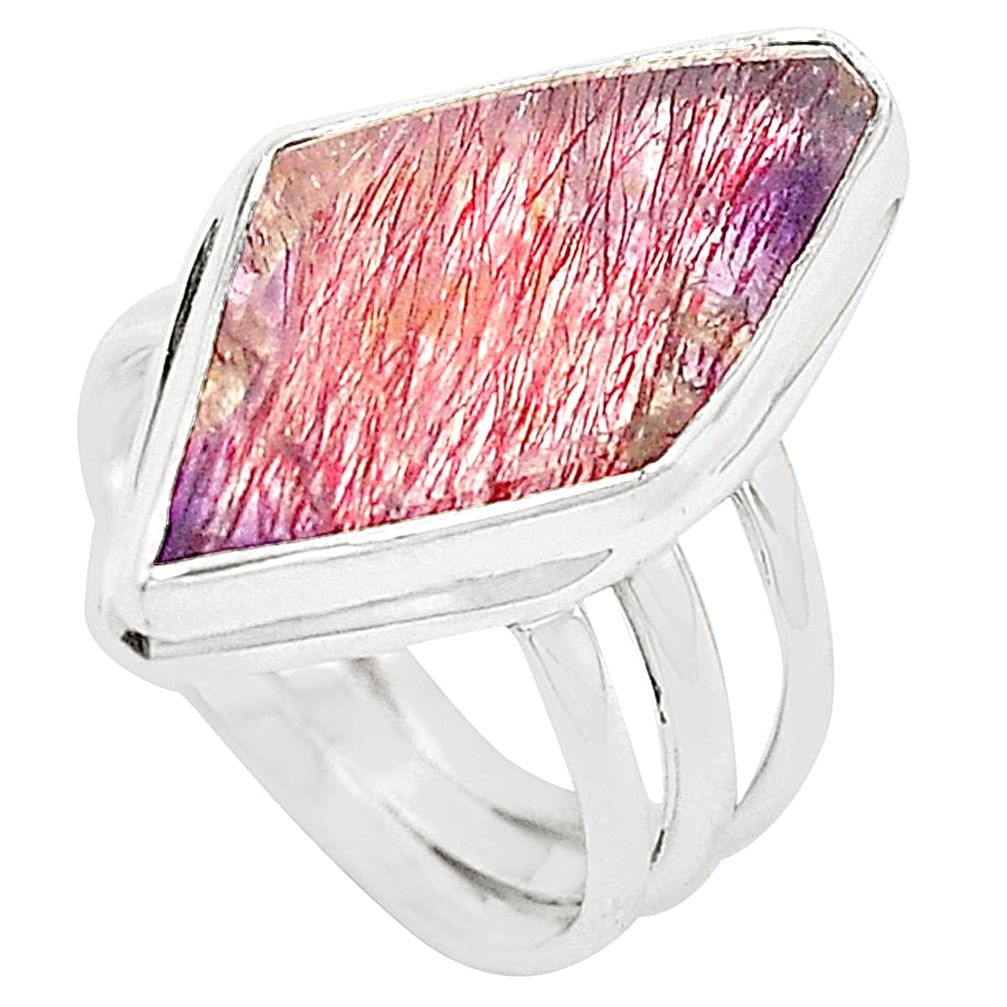 Natural cacoxenite super seven (melody stone) 925 silver ring size 8 m33903