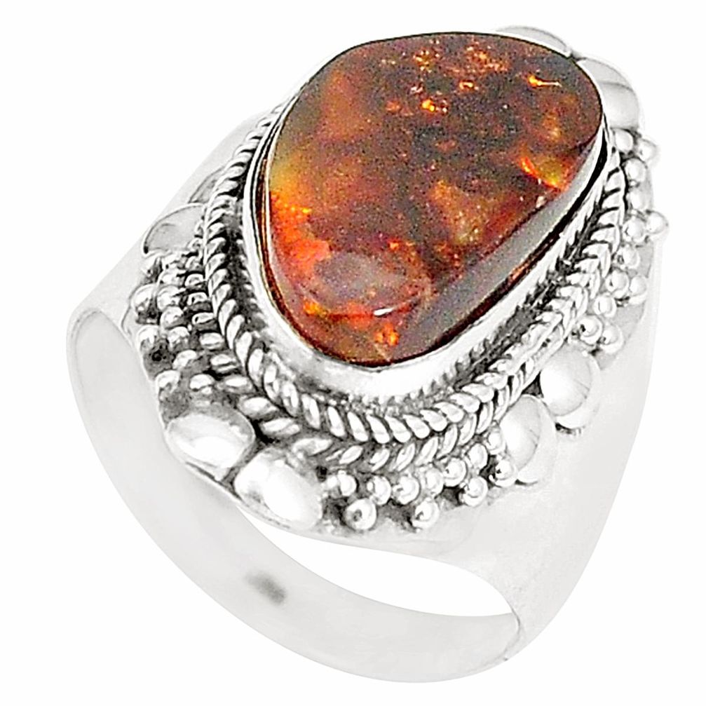 Natural multi color mexican fire agate 925 silver ring jewelry size 8.5 m34561