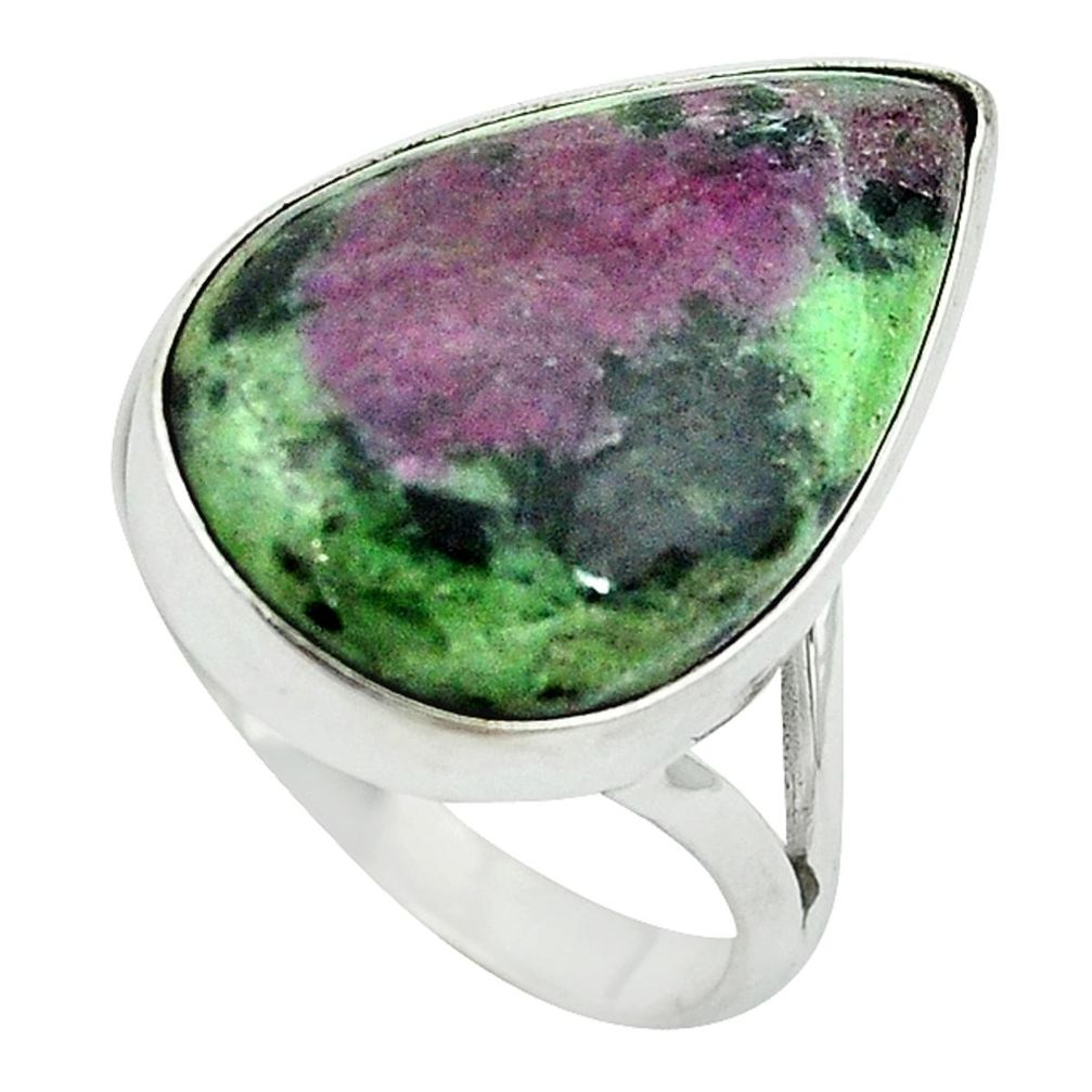 Natural pink ruby zoisite 925 sterling silver solitaire ring size 10 m3505