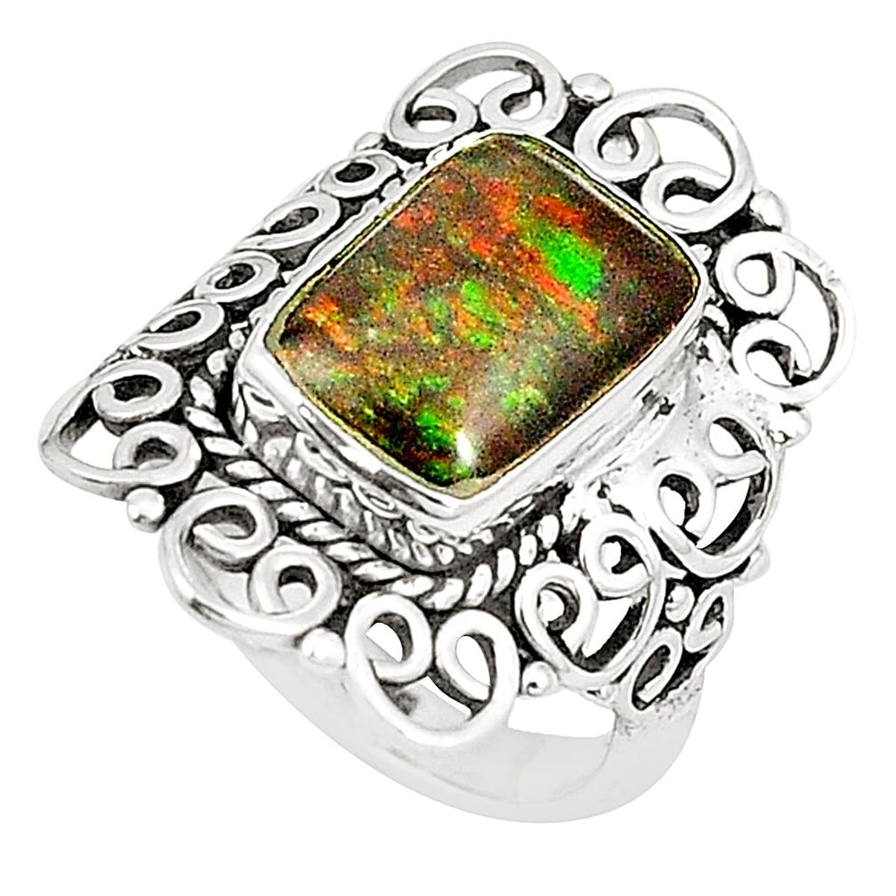 Natural multi color ammolite (canadian) 925 silver ring jewelry size 5 m35814