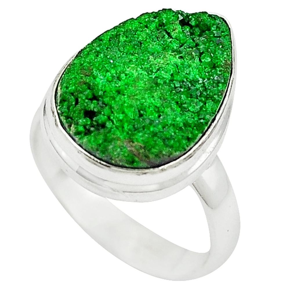 Natural green uvarovite garnet 925 sterling silver solitaire ring size 6.5 m3627