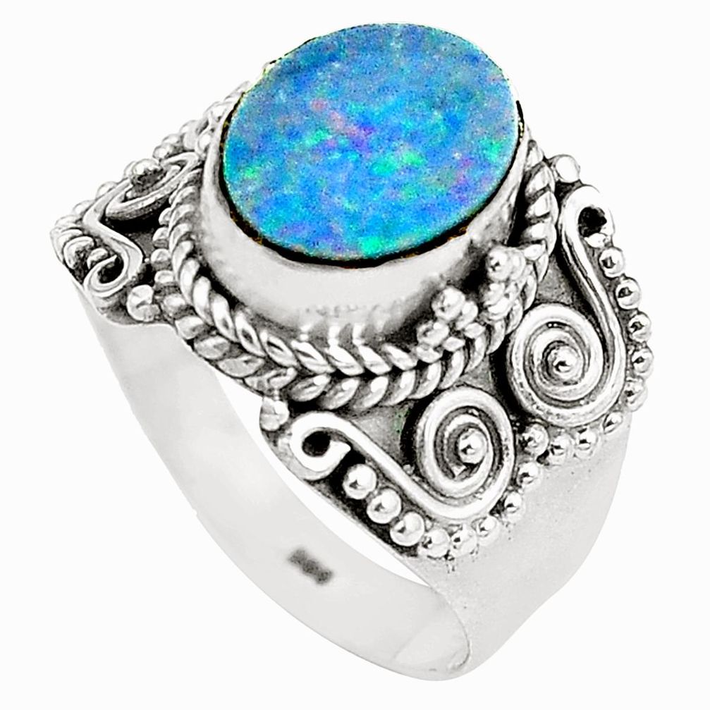 925 sterling silver natural blue doublet opal australian ring size 7 m37153