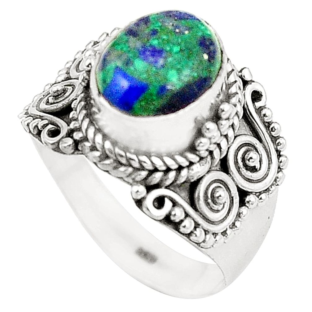 Natural green azurite malachite 925 sterling silver ring size 7.5 m37154