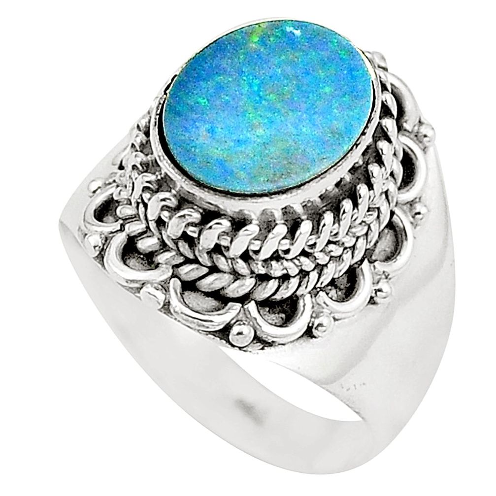 925 silver natural blue doublet opal australian ring jewelry size 6 m37193