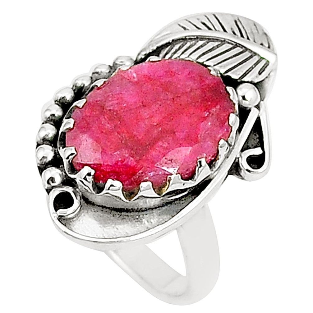 Natural red ruby 925 sterling silver ring jewelry size 6.5 m37281