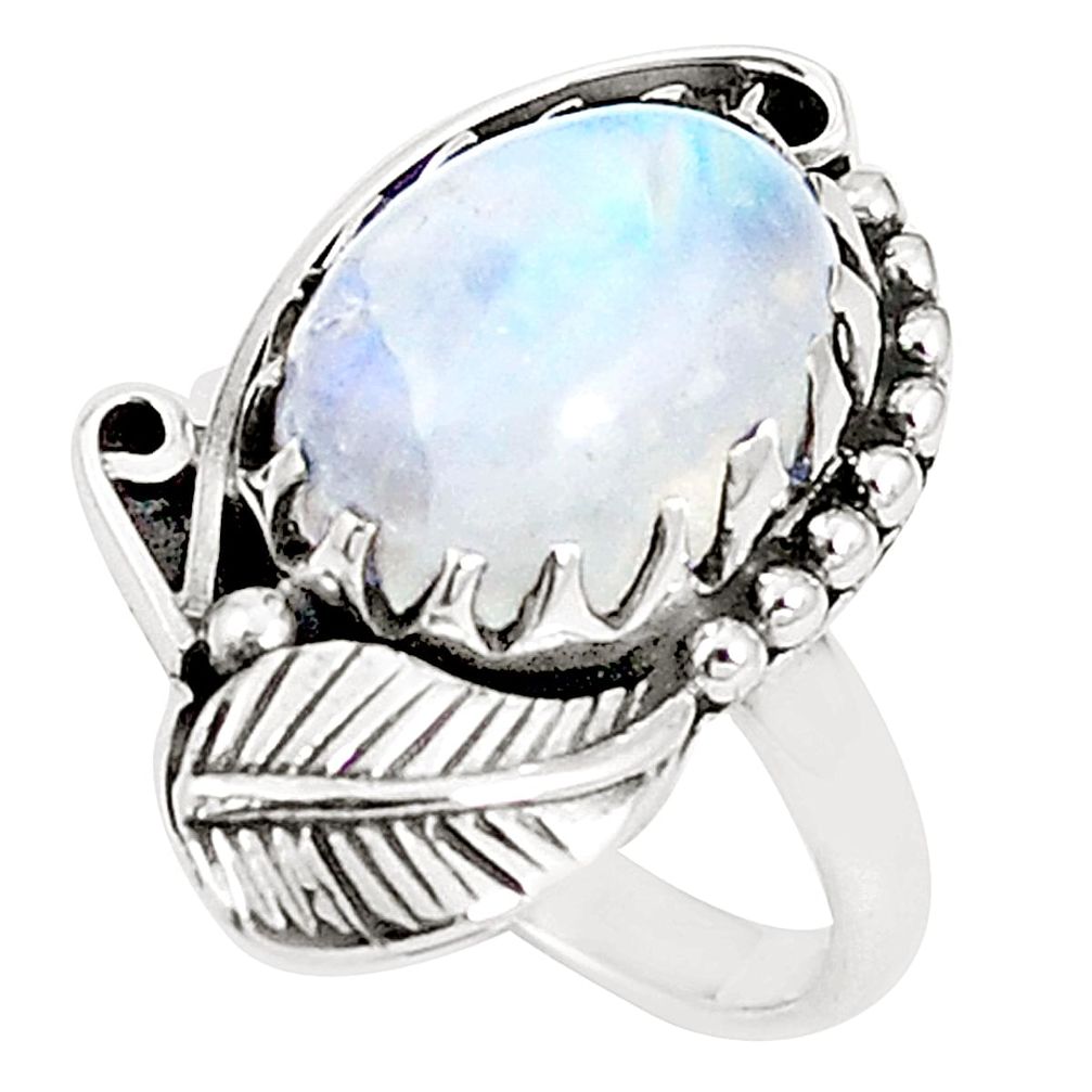 925 sterling silver natural rainbow moonstone ring jewelry size 6.5 m37284