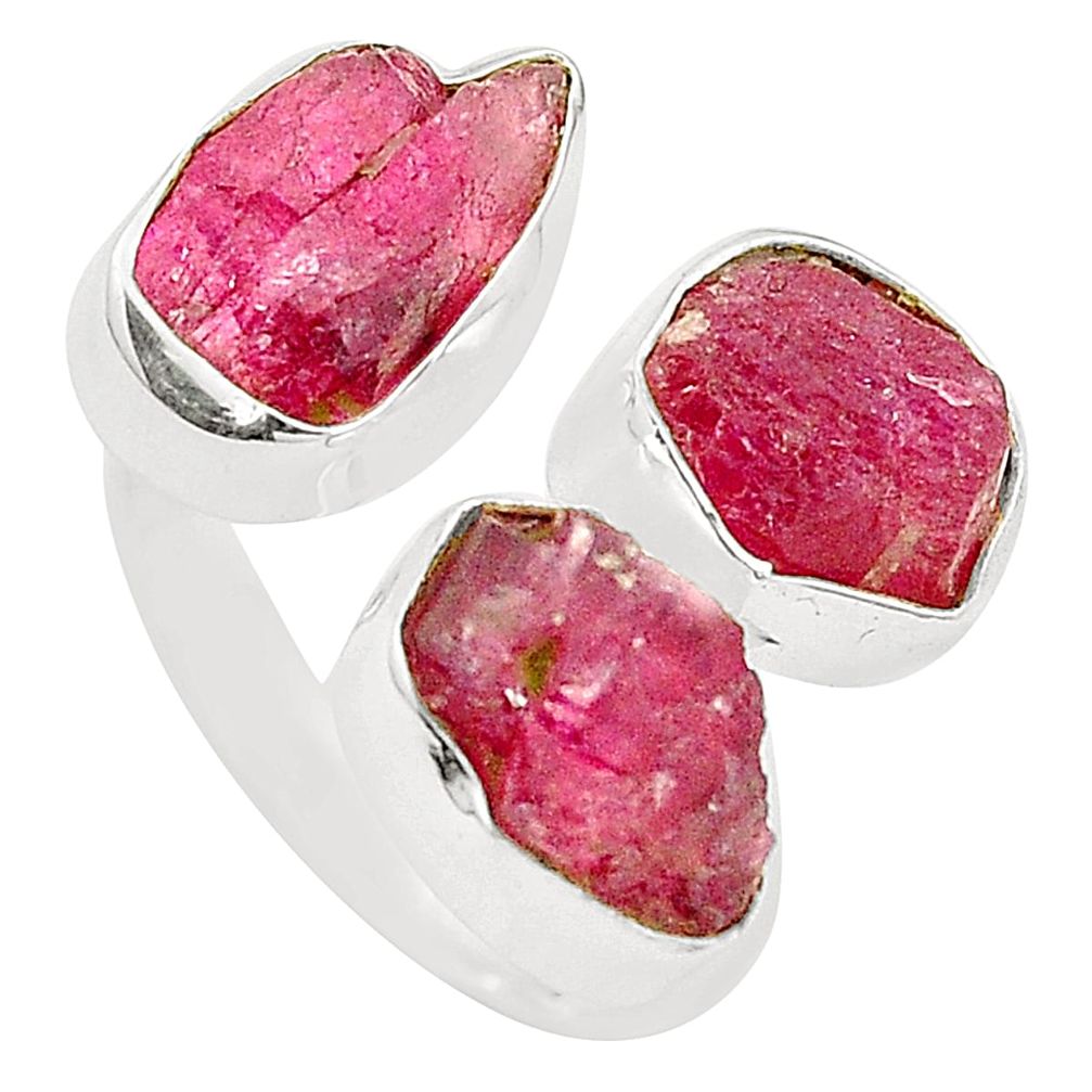 Natural pink ruby rough 925 silver adjustable ring size 7 m37345
