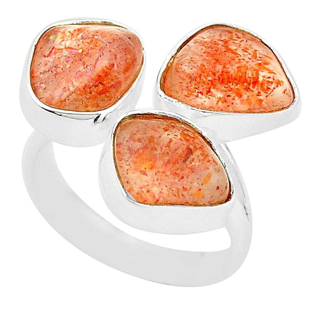 Natural sunstone (hematite feldspar) 925 silver adjustable ring size 7 m37354