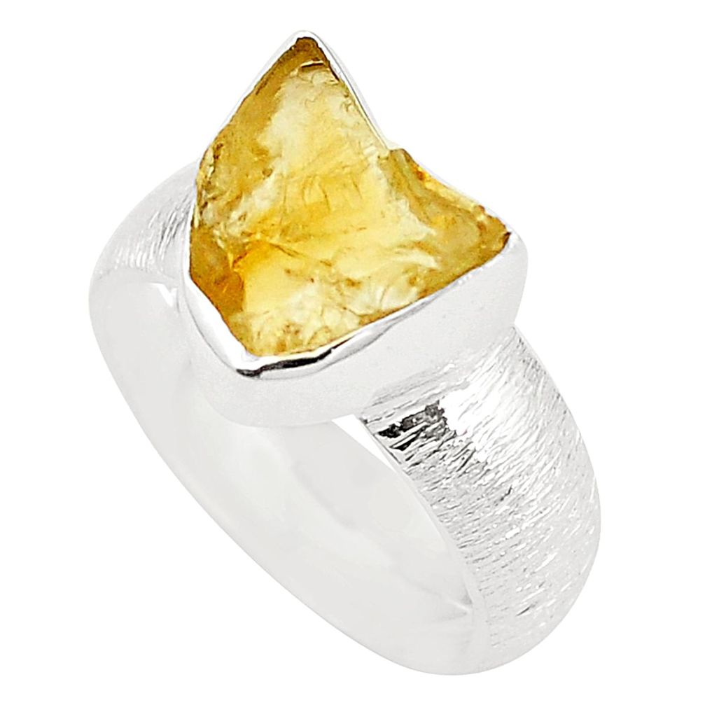 Yellow citrine rough 925 sterling silver ring jewelry size 7.5 m37387