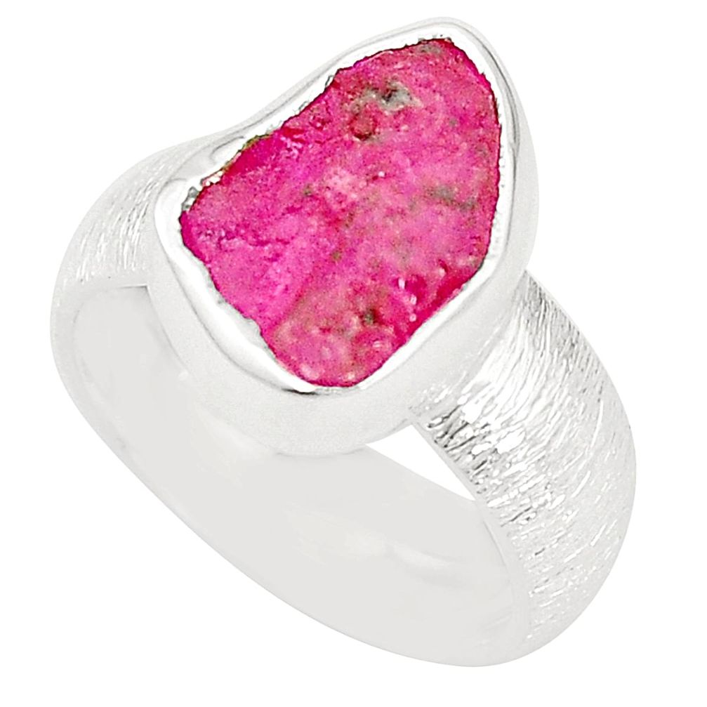 Natural pink ruby rough 925 sterling silver ring jewelry size 6.5 m37391