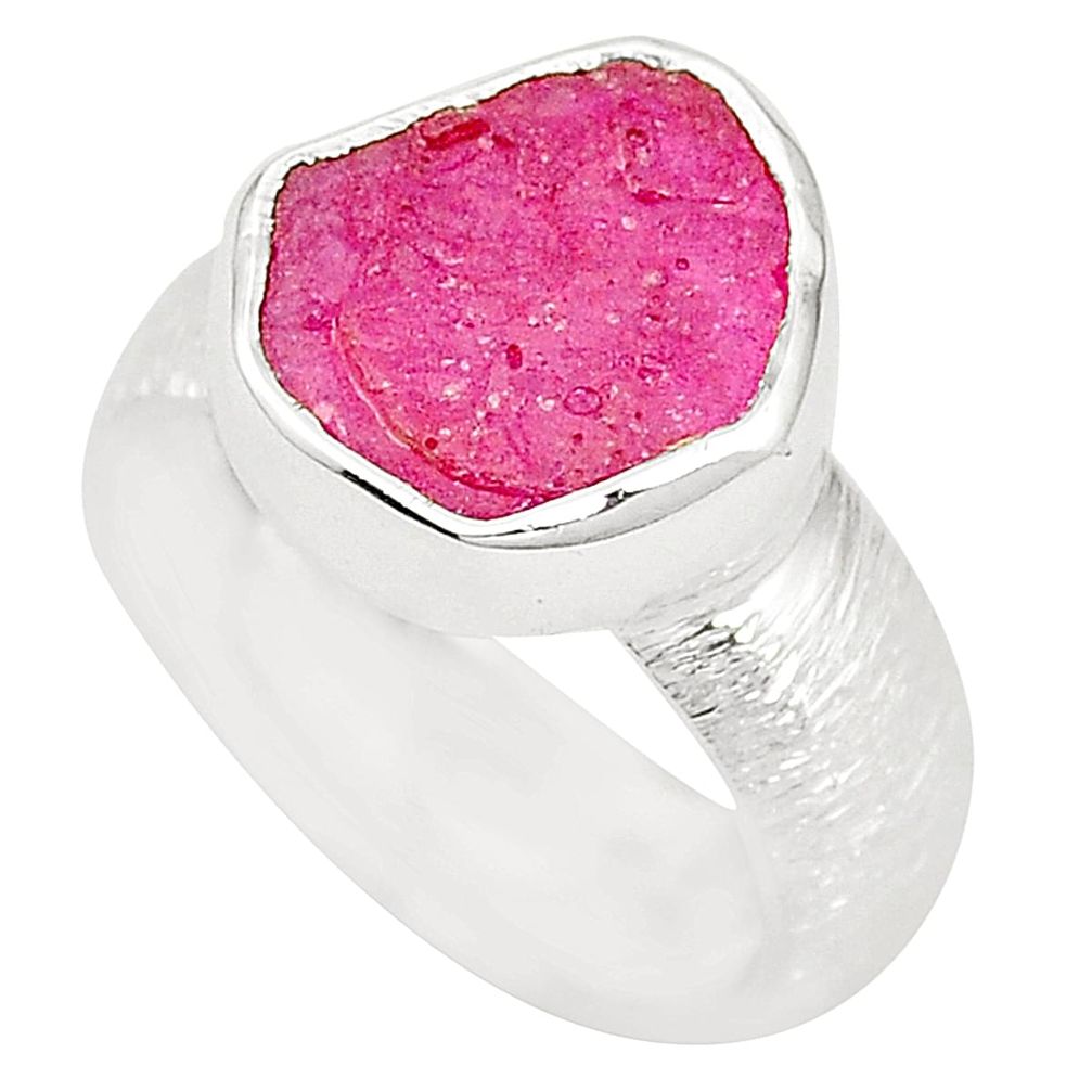 Natural pink ruby rough 925 sterling silver ring jewelry size 7.5 m37399