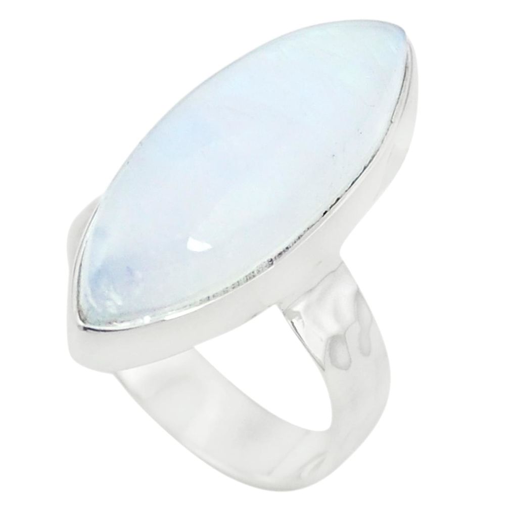 Natural rainbow moonstone marquise 925 sterling silver ring size 6.5 m37409