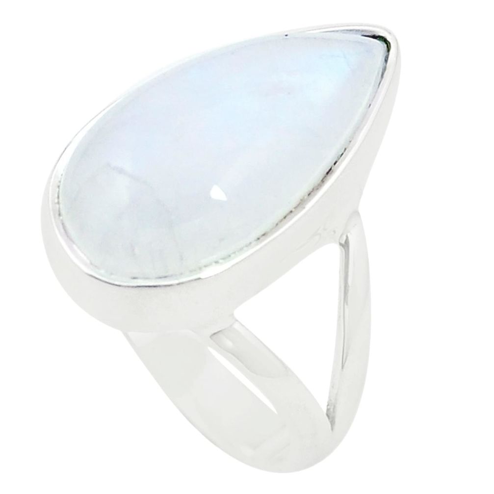 Natural rainbow moonstone pear 925 sterling silver ring size 6.5 m37420