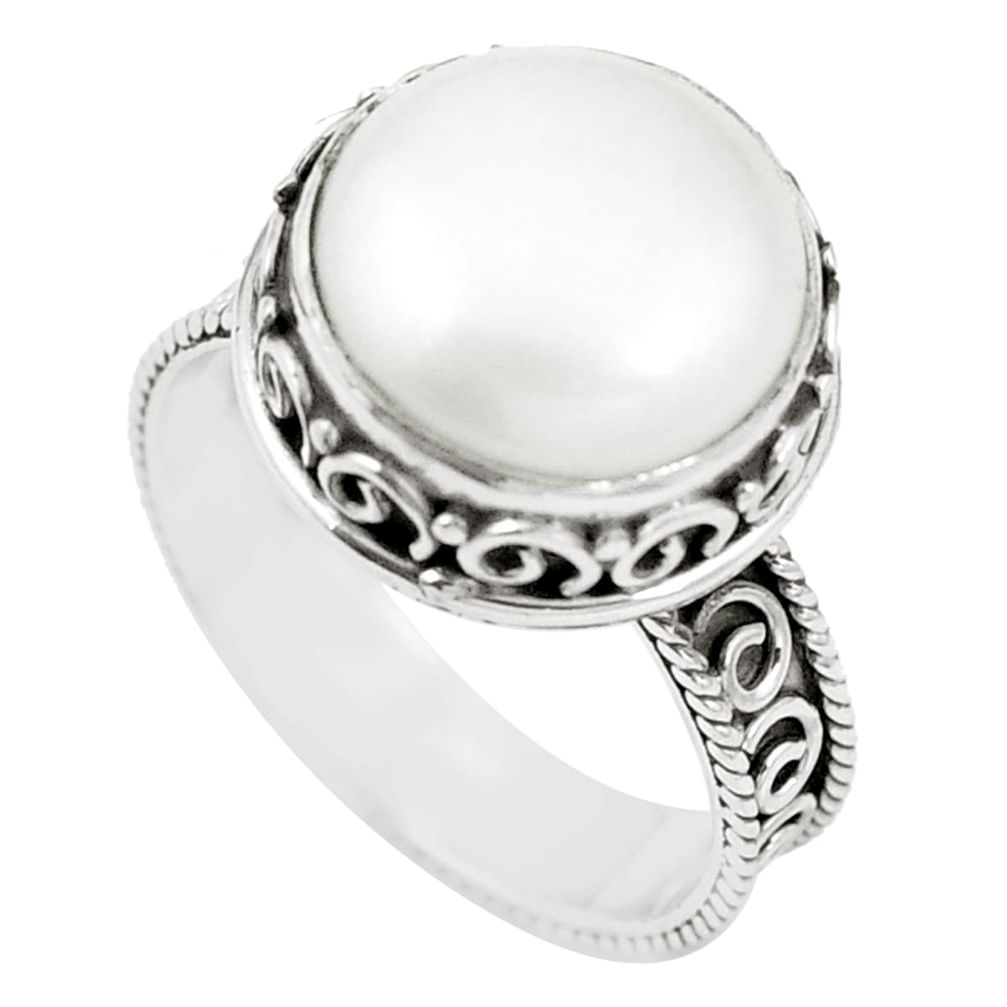 Natural white pearl 925 sterling silver ring jewelry size 7.5 m37756
