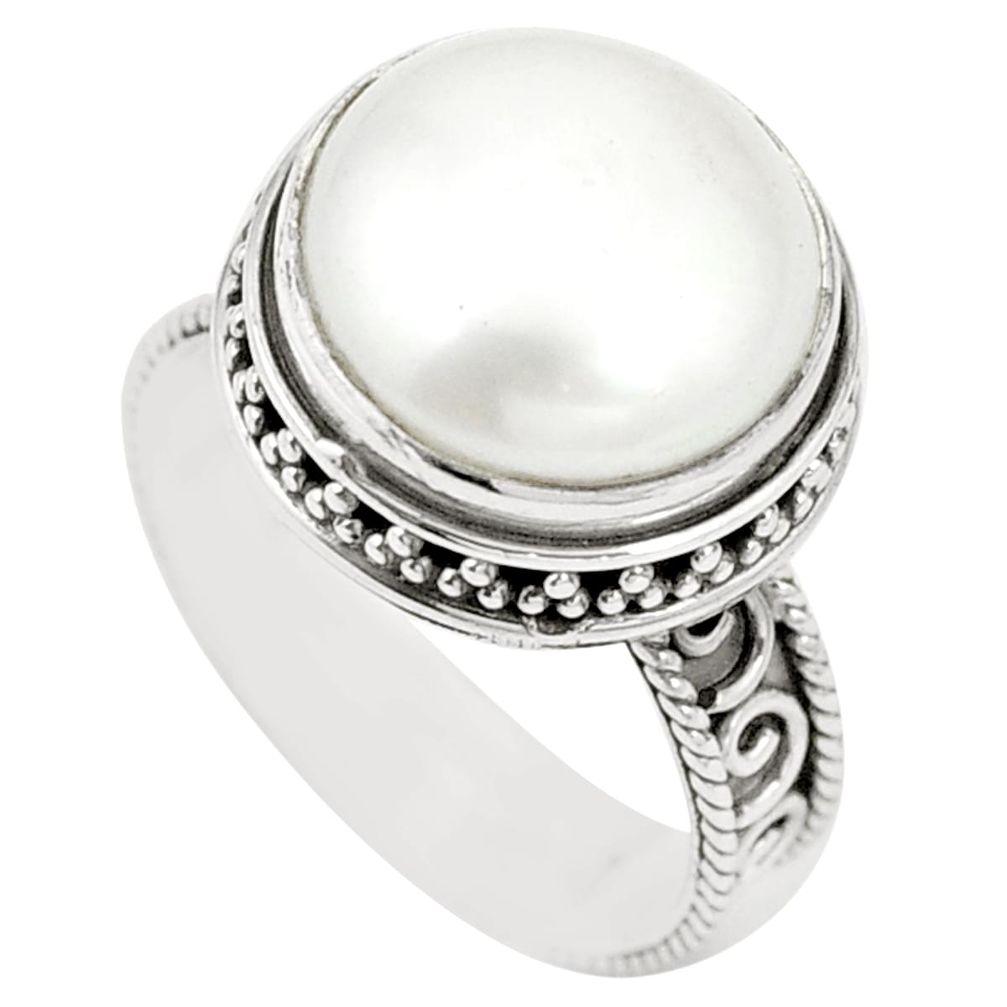 925 sterling silver natural white pearl round ring jewelry size 7 m37788