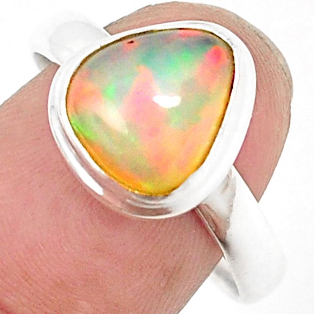 Natural multi color ethiopian opal 925 sterling silver ring size 9 m37893