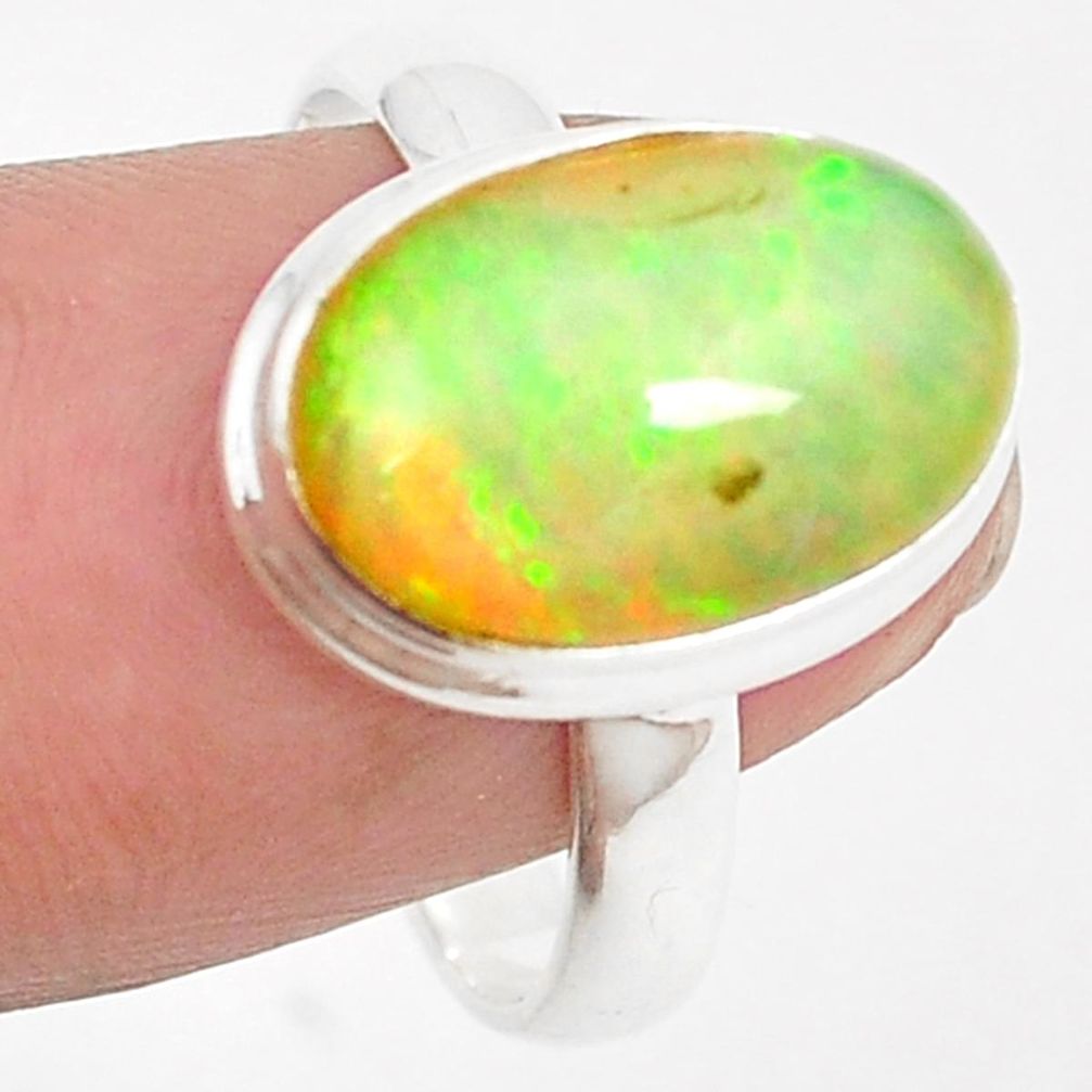 Natural multi color ethiopian opal 925 silver ring jewelry size 8.5 m37896