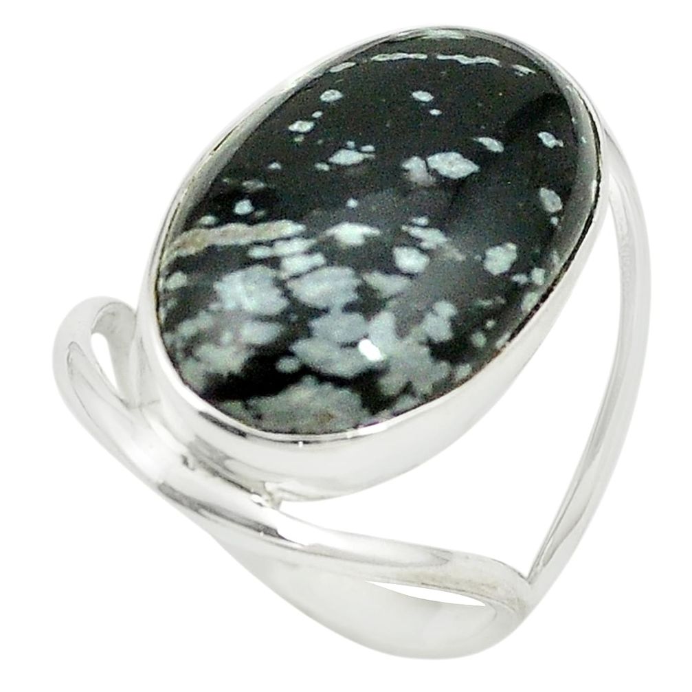 Natural black australian obsidian 925 silver ring jewelry size 7.5 m38159